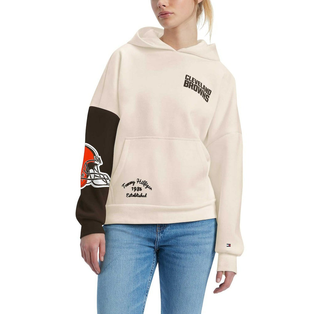 Cleveland Browns Tommy Hilfiger Women's Harriet Pullover Hoodie - Cream/Brown for sale