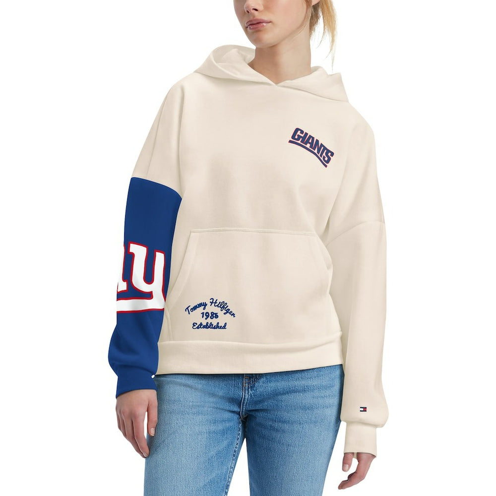 New York Giants Tommy Hilfiger Women's Harriet Pullover Hoodie - Cream/Royal on sale