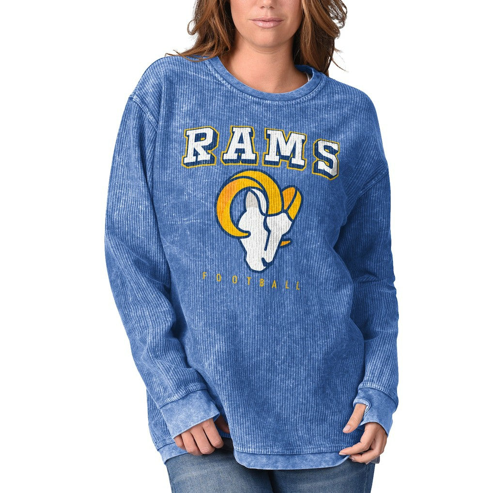 Los Angeles Rams G-III 4Her by Carl Banks Women's Comfy Cord Pullover Sweatshirt - Royal on sale