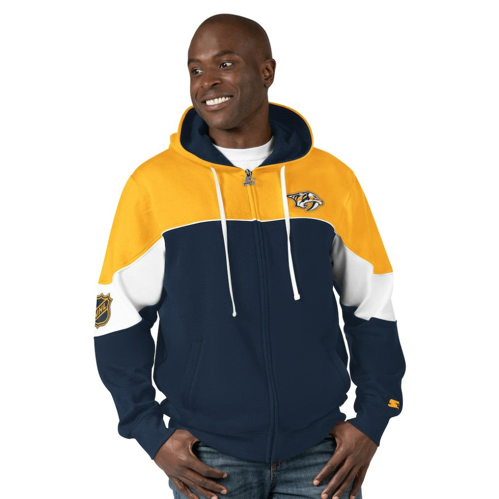 Nashville Predators Starter Power Forward Full-Zip Hoodie - Navy/Gold Hoodies