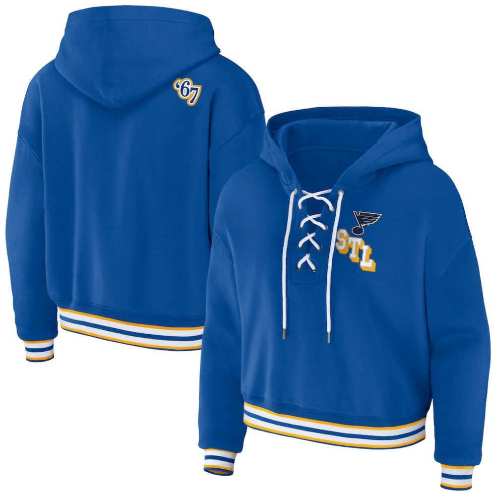 St. Louis Blues WEAR by Erin Andrews Women's Lace-Up Pullover Hoodie - Blue Hoodies