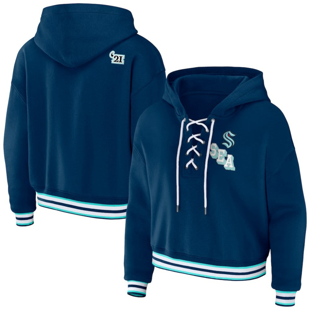 Seattle Kraken WEAR by Erin Andrews Women's Lace-Up Pullover Hoodie - Blue Hoodies