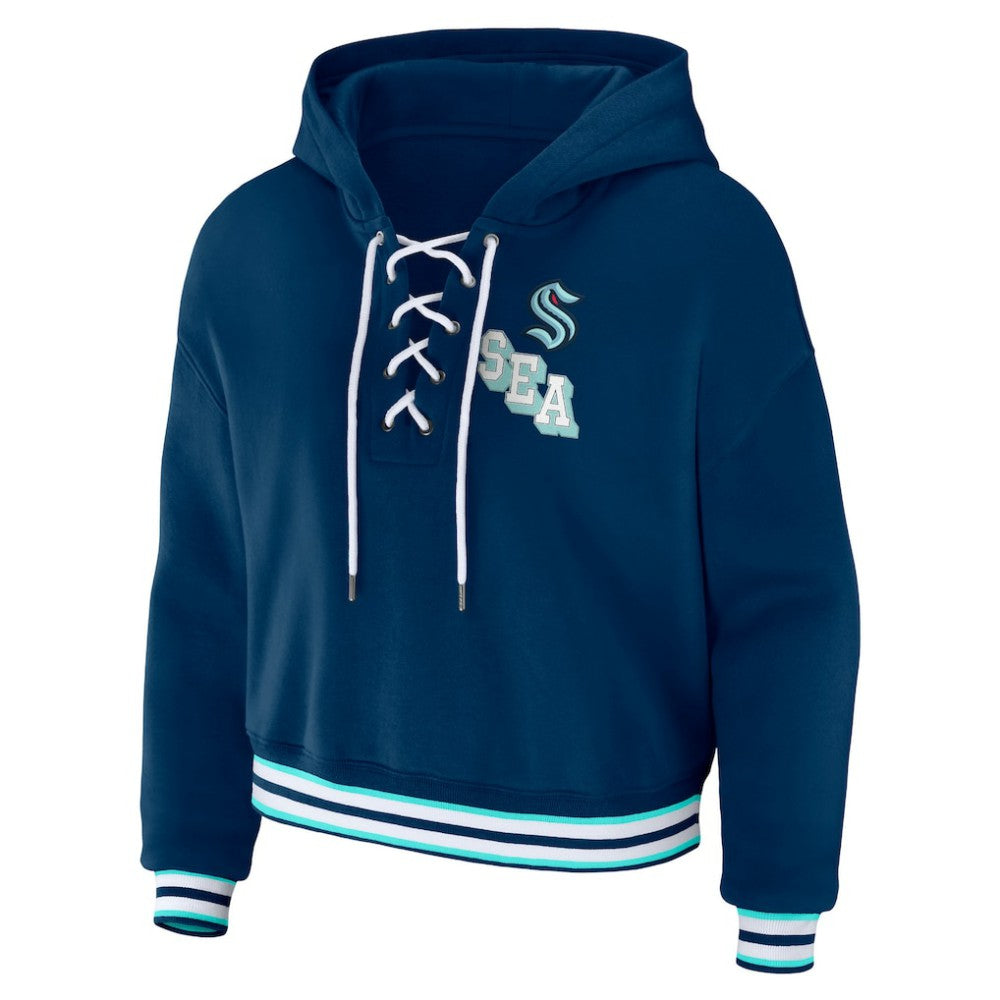 Seattle Kraken WEAR by Erin Andrews Women's Lace-Up Pullover Hoodie - Blue Hoodies