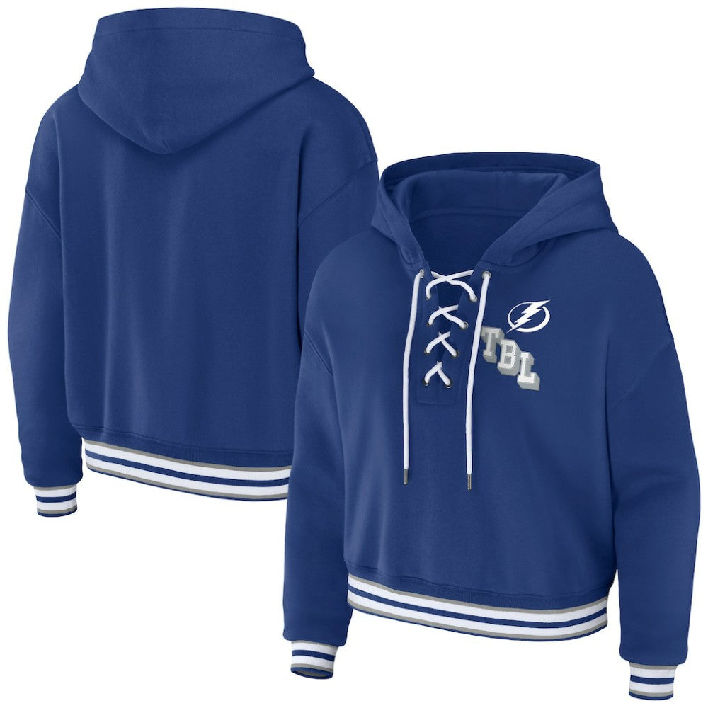 Tampa Bay Lightning WEAR by Erin Andrews Women's Lace-Up Pullover Hoodie - Blue Hoodies