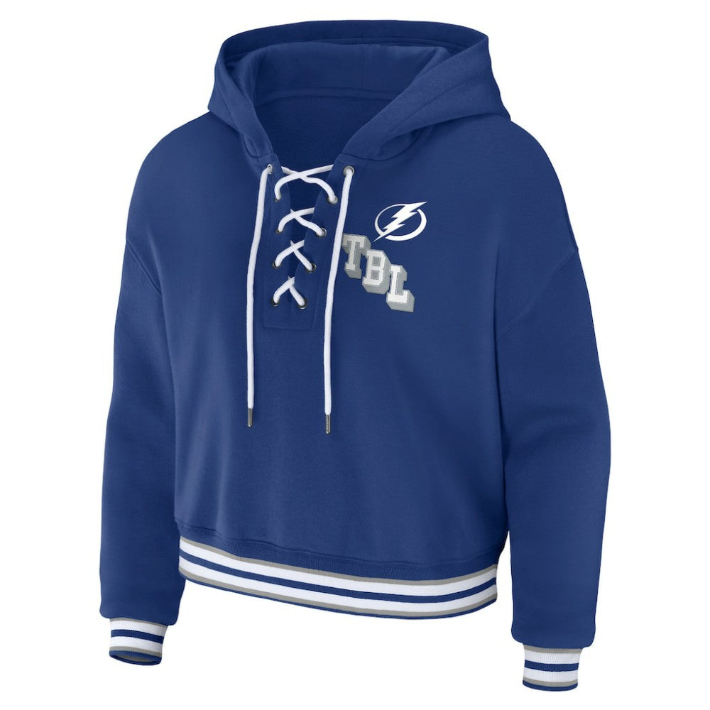 Tampa Bay Lightning WEAR by Erin Andrews Women's Lace-Up Pullover Hoodie - Blue Hoodies