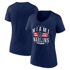 Miami Marlins Women's Americana Team V-Neck T-Shirt Navy