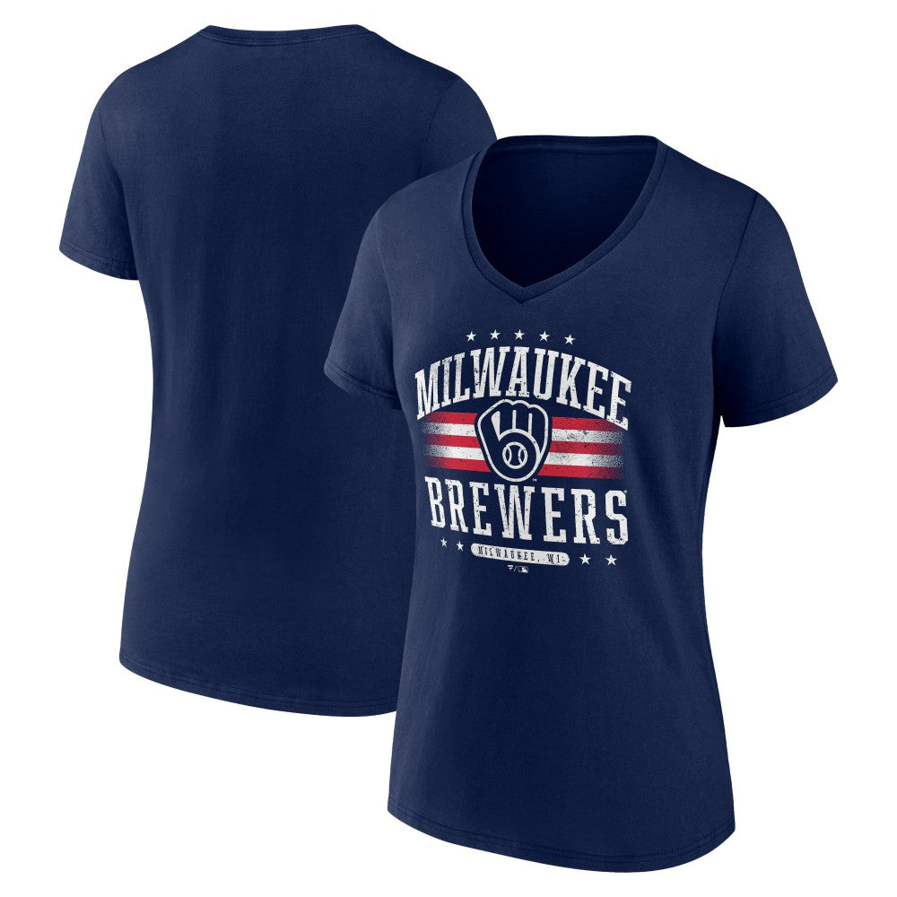 Milwaukee Brewers Women's Americana Team V-Neck T-Shirt Navy