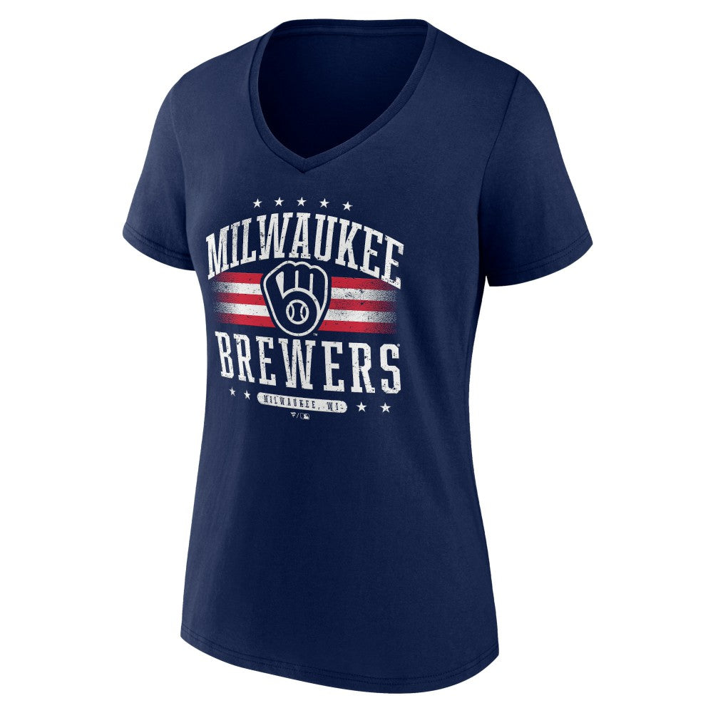 Milwaukee Brewers Women's Americana Team V-Neck T-Shirt Navy