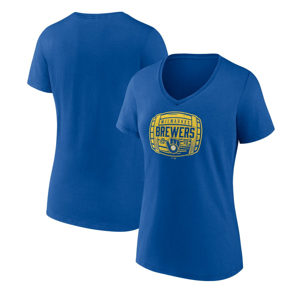 Milwaukee Brewers Women's Hometown Collection Barrel V-Neck T-Shirt Royal