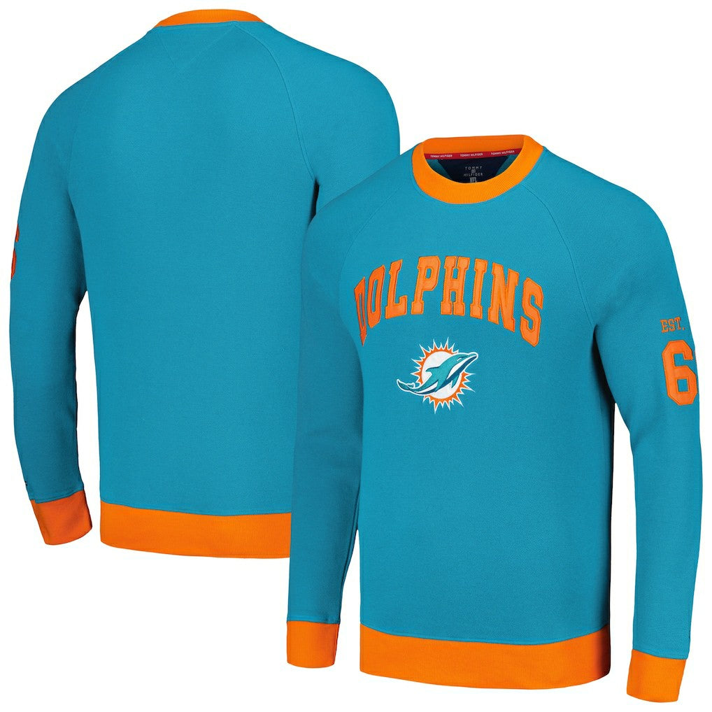 Miami Dolphins Tommy Hilfiger Reese Raglan Tri-Blend Pullover Sweatshirt - Aqua outlet