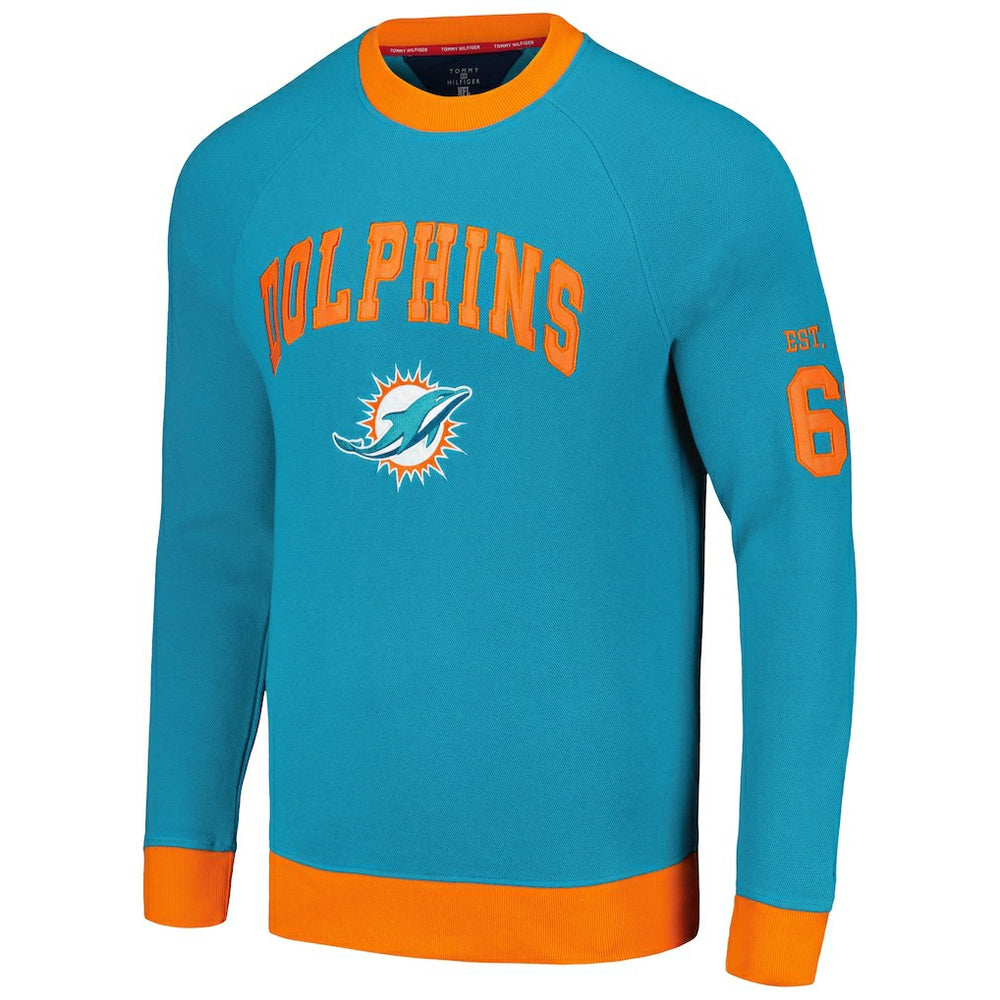 Miami Dolphins Tommy Hilfiger Reese Raglan Tri-Blend Pullover Sweatshirt - Aqua outlet