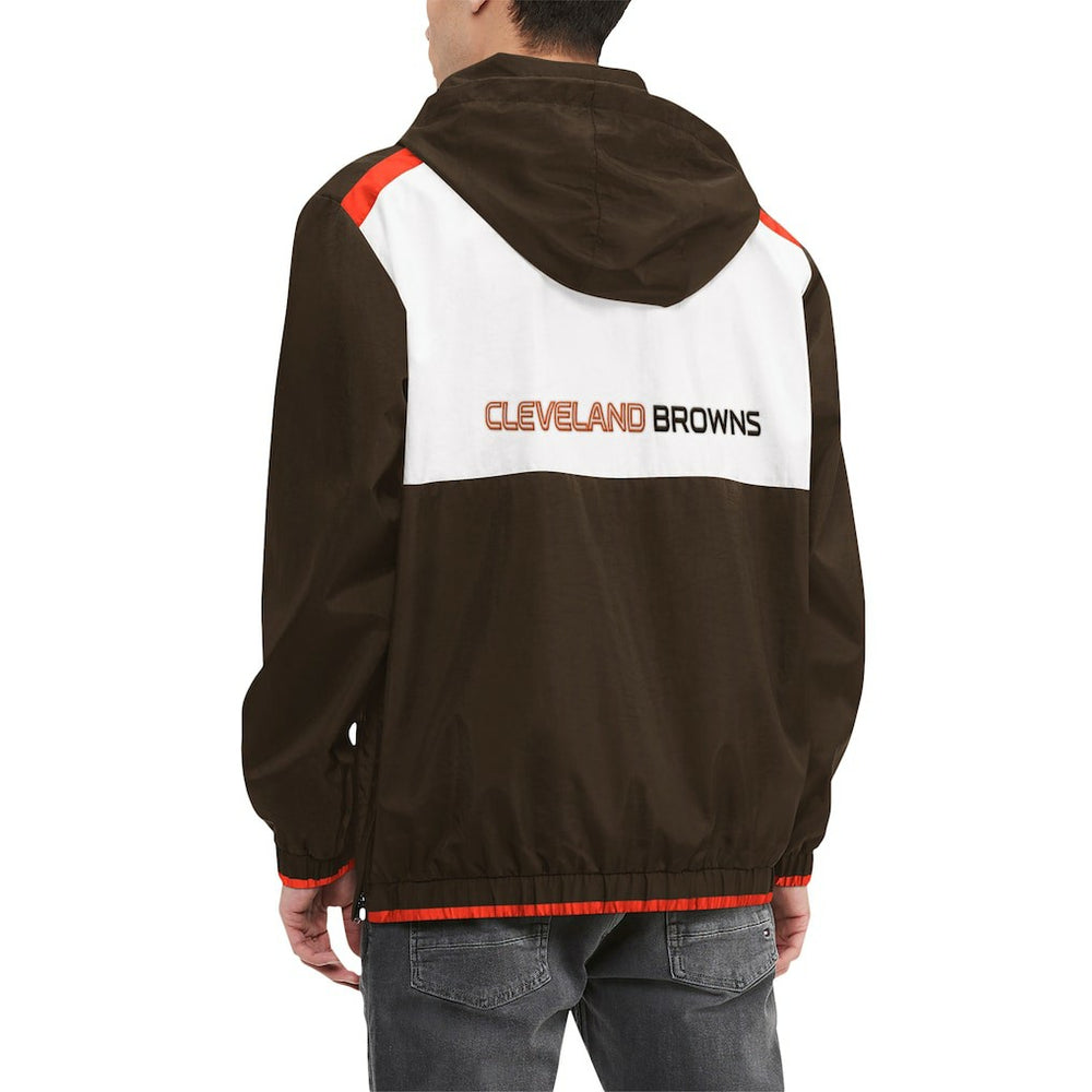 Cleveland Browns Tommy Hilfiger Carter Half-Zip Hooded Top - Brown/White sale