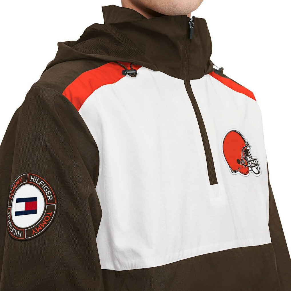 Cleveland Browns Tommy Hilfiger Carter Half-Zip Hooded Top - Brown/White sale