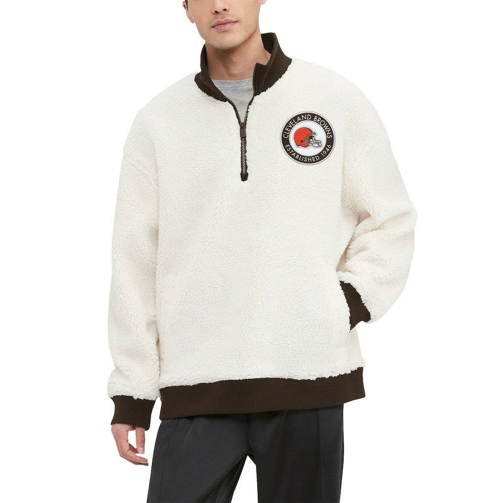 Cleveland Browns Tommy Hilfiger Jordan Sherpa Quarter-Zip Sweatshirt - Cream online