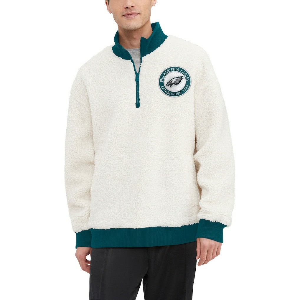 Philadelphia Eagles Tommy Hilfiger Jordan Sherpa Quarter-Zip Sweatshirt - Cream outlet