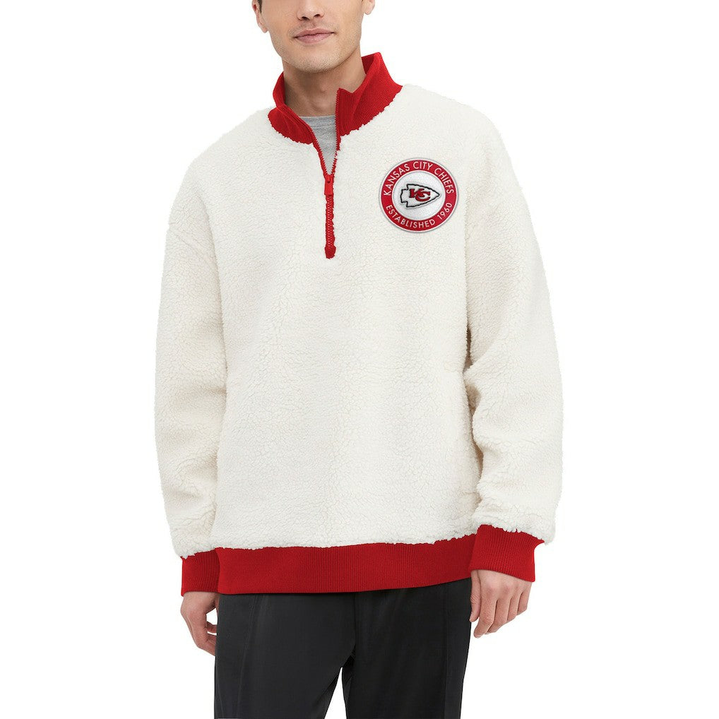 Kansas City Chiefs Tommy Hilfiger Jordan Sherpa Quarter-Zip Sweatshirt - Cream outlet