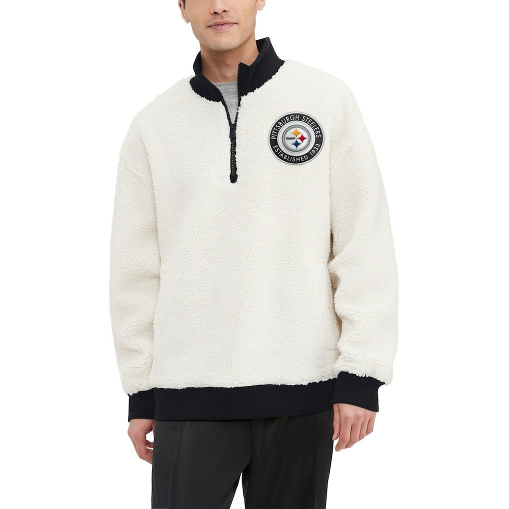 Pittsburgh Steelers Tommy Hilfiger Jordan Sherpa Quarter-Zip Sweatshirt - Cream outlet