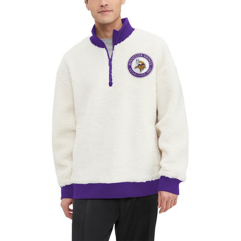Minnesota Vikings Tommy Hilfiger Jordan Sherpa Quarter-Zip Sweatshirt - Cream sale