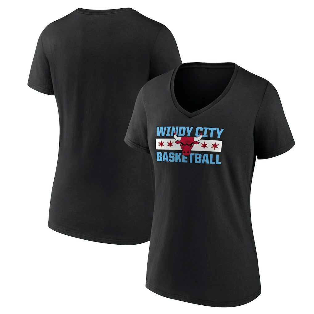 Chicago Bulls Women's Hometown Collection Windy City V-Neck T-Shirt sale - Black for sale