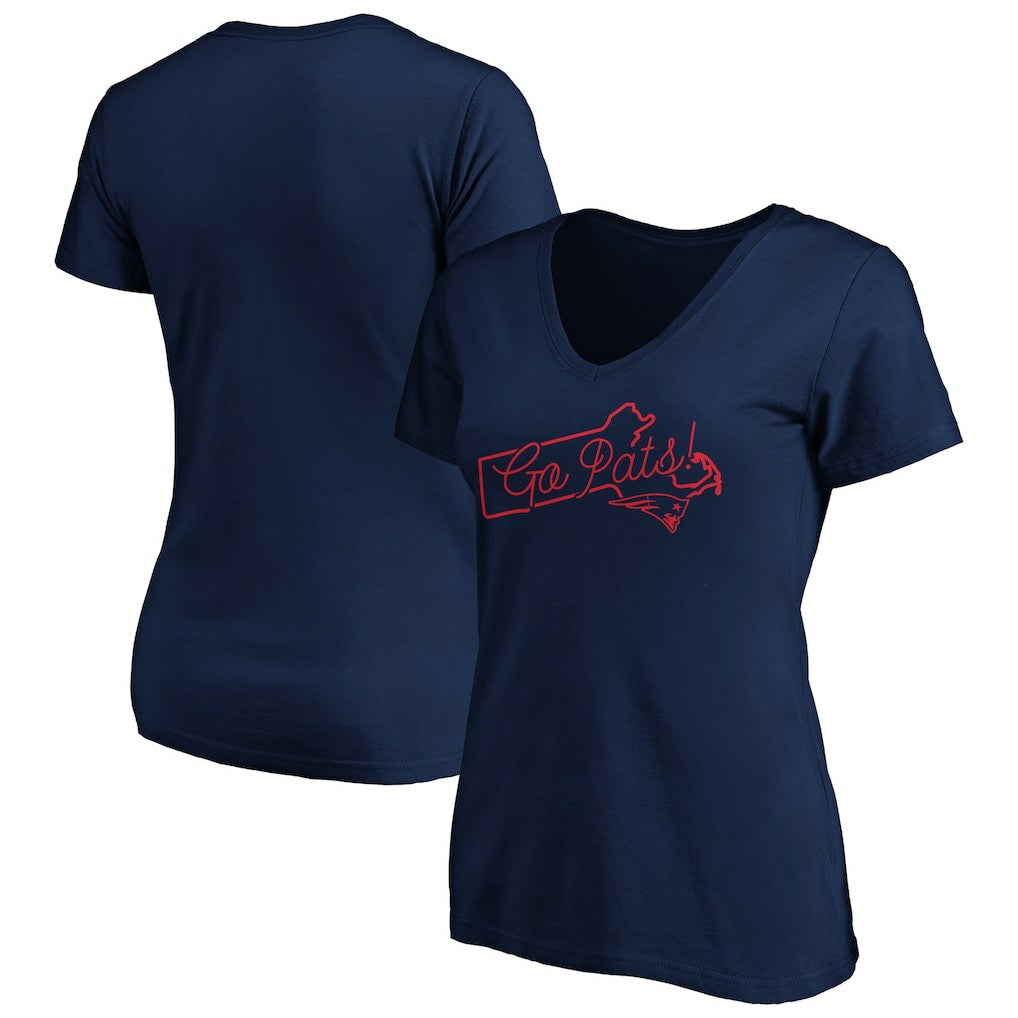 New England Patriots Women's Script V-Neck T-Shirt - Navy for sale