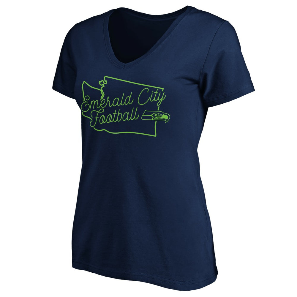 Seattle Seahawks Women's Script V-Neck T-Shirt - College Navy discount