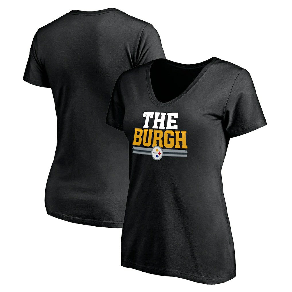 Pittsburgh Steelers Women's Hometown Collection The Burgh V-Neck T-Shirt - Black cheap