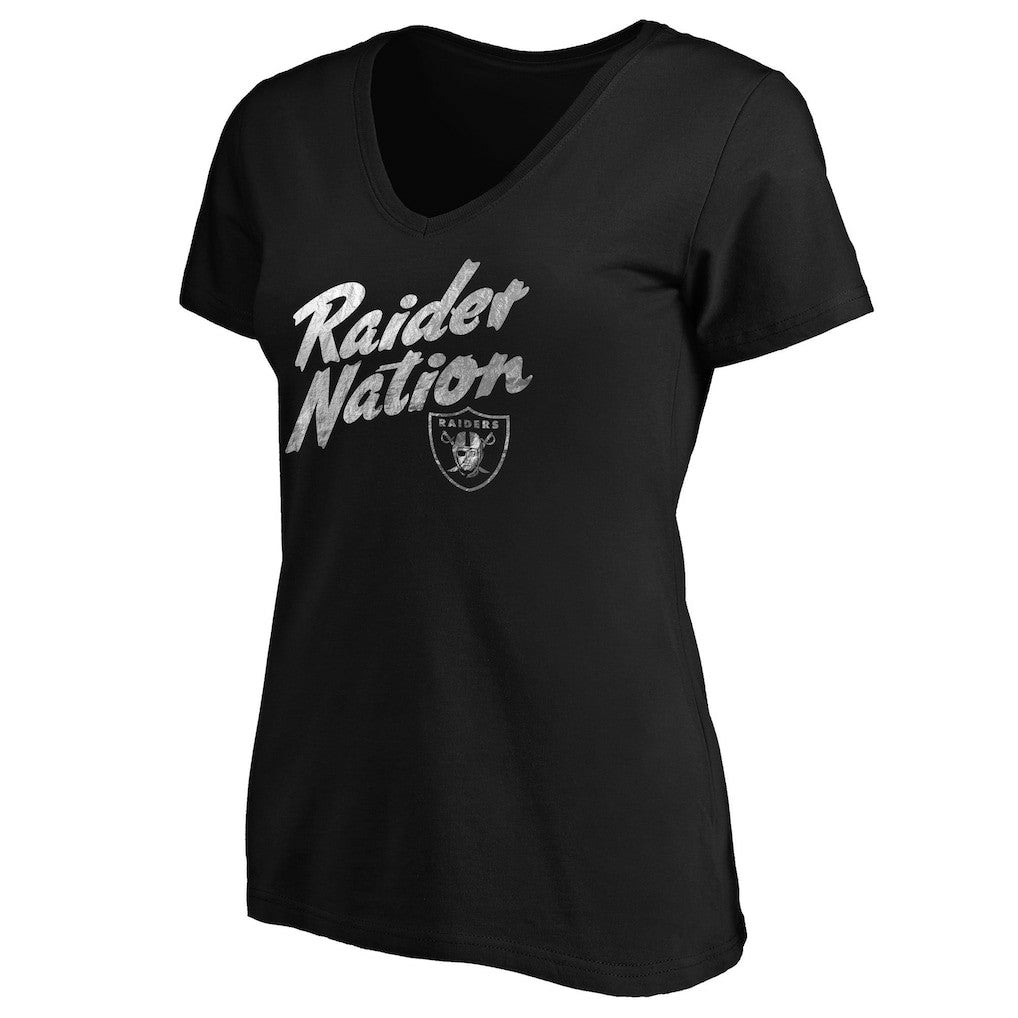 Las Vegas Raiders Women's Hometown Collection Raider Nation V-Neck T-Shirt - Black on sale