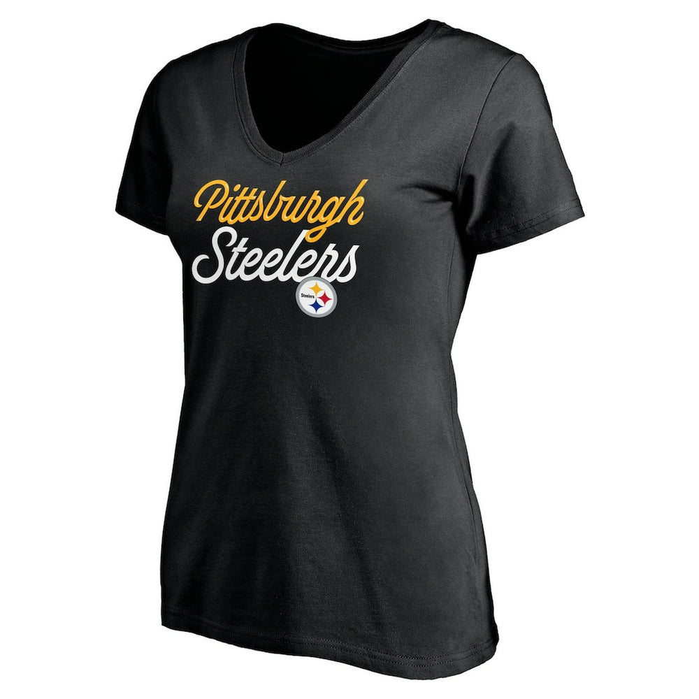Pittsburgh Steelers Women's Long Stride V-Neck T-Shirt - Black discount