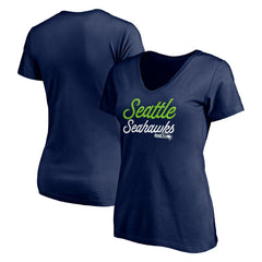 Seattle Seahawks Women's Long Stride V-Neck T-Shirt - College Navy for sale