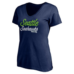 Seattle Seahawks Women's Long Stride V-Neck T-Shirt - College Navy for sale