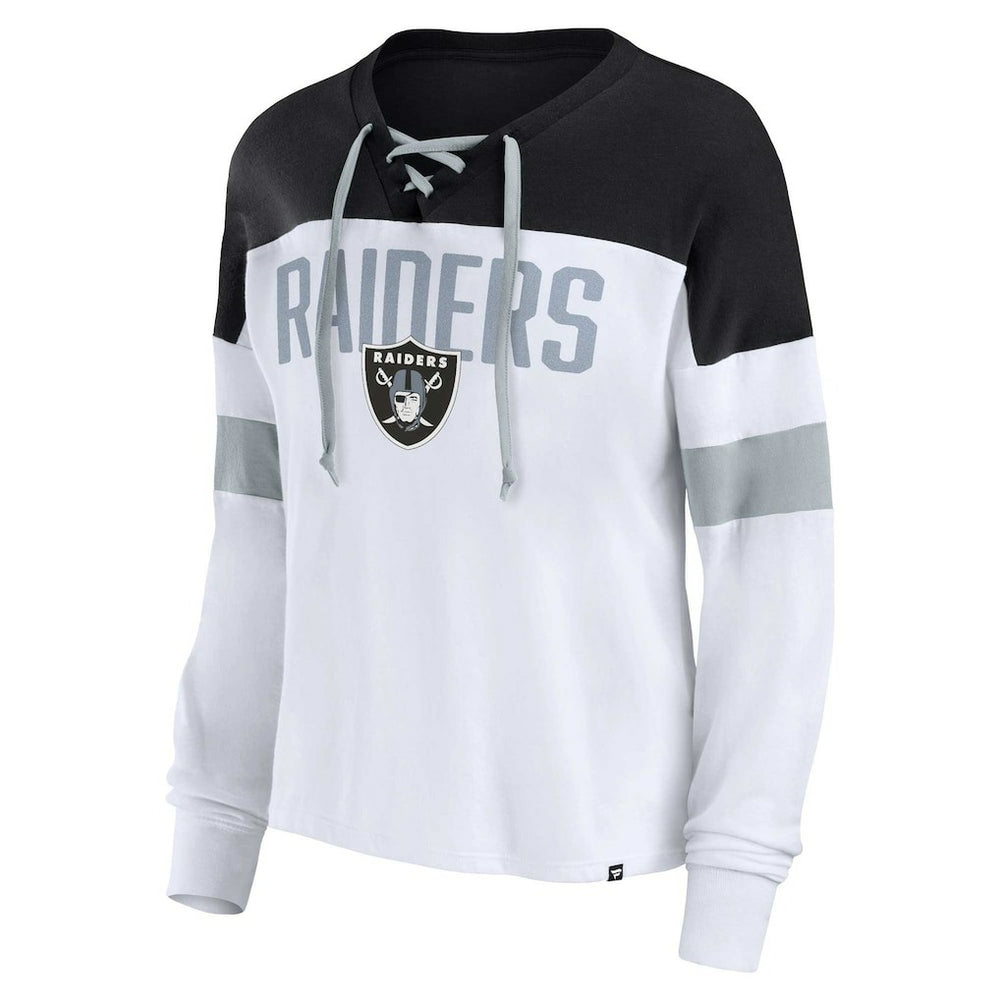 Las Vegas Raiders Women's Plus Size Even Match Lace-Up Long Sleeve V-Neck Top - White/Black discount