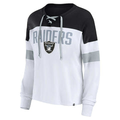 Las Vegas Raiders Women's Plus Size Even Match Lace-Up Long Sleeve V-Neck Top - White/Black discount