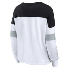 Las Vegas Raiders Women's Plus Size Even Match Lace-Up Long Sleeve V-Neck Top - White/Black discount