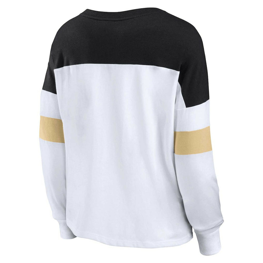 New Orleans Saints Women's Plus Size Even Match Lace-Up Long Sleeve V-Neck Top - White/Black for sale