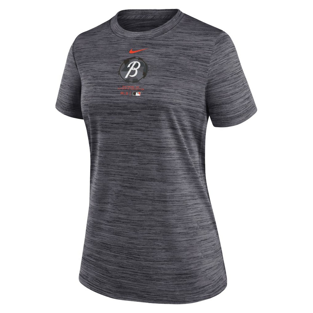 Baltimore Orioles Women's City Connect Practice Velocity T-Shirt Charcoal