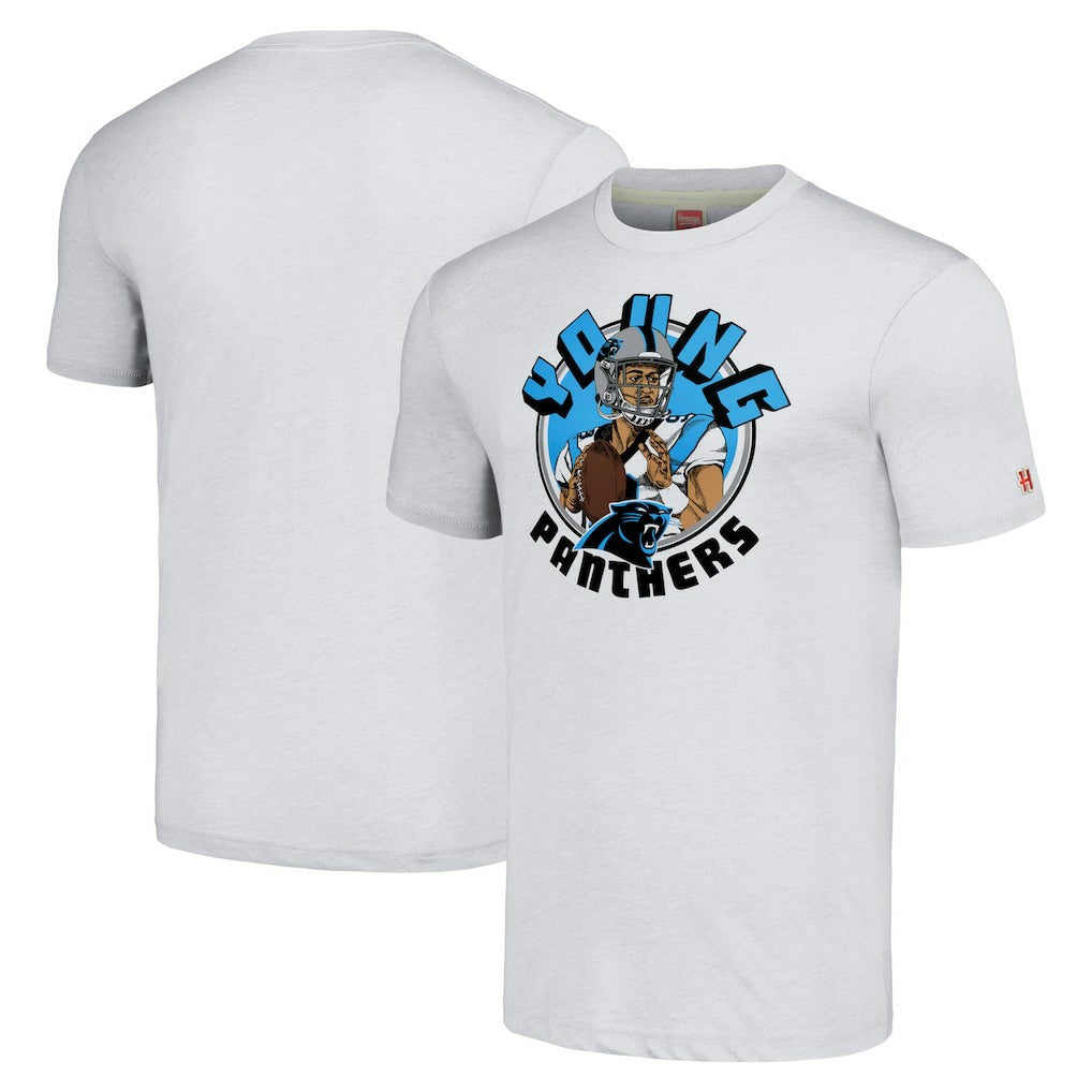 Bryce Young Carolina Panthers Homage Unisex Caricature Player Tri-Blend T-Shirt - Ash on sale