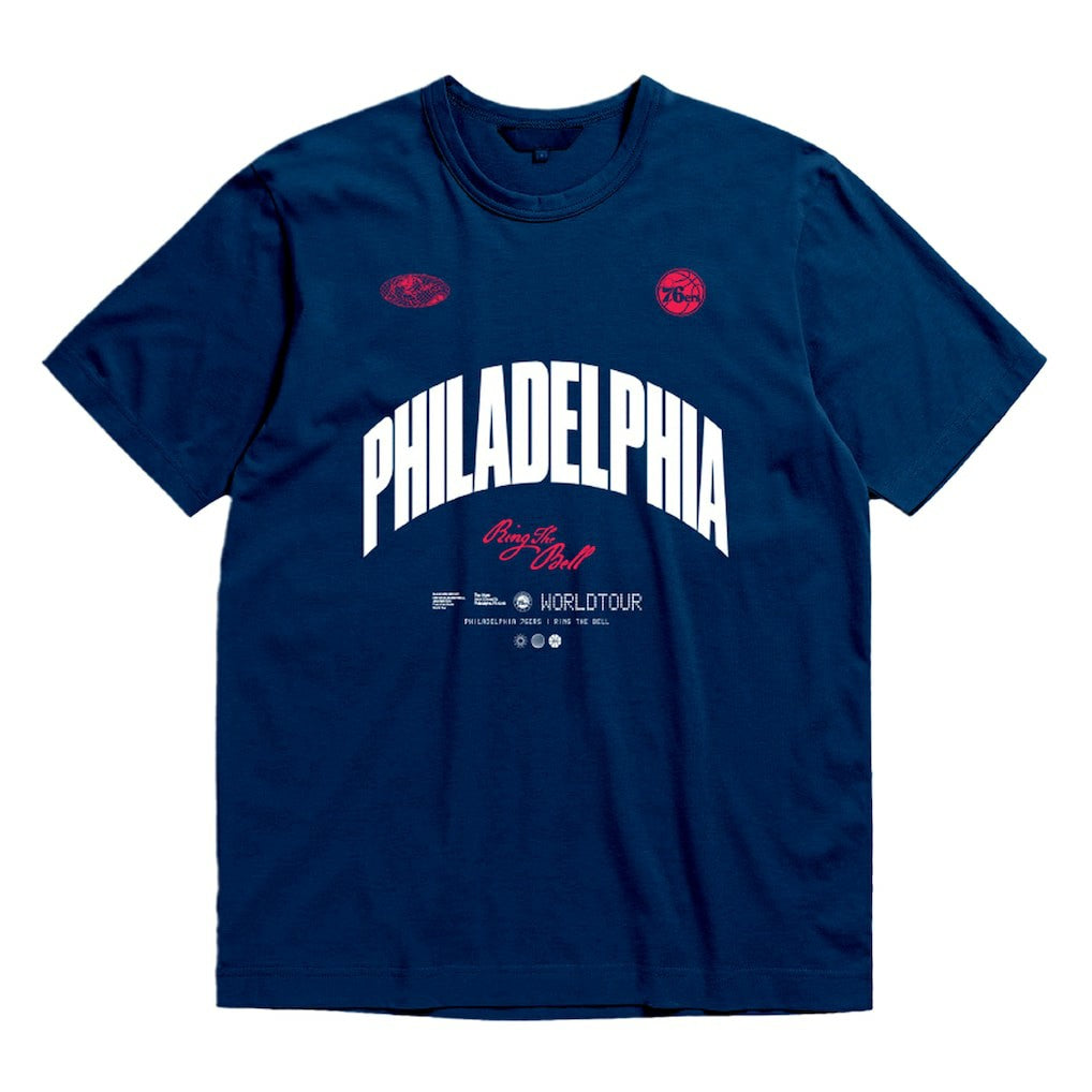 Philadelphia 76ers Bleacher Report x  Unisex World Tour T-Shirt - Navy for sale