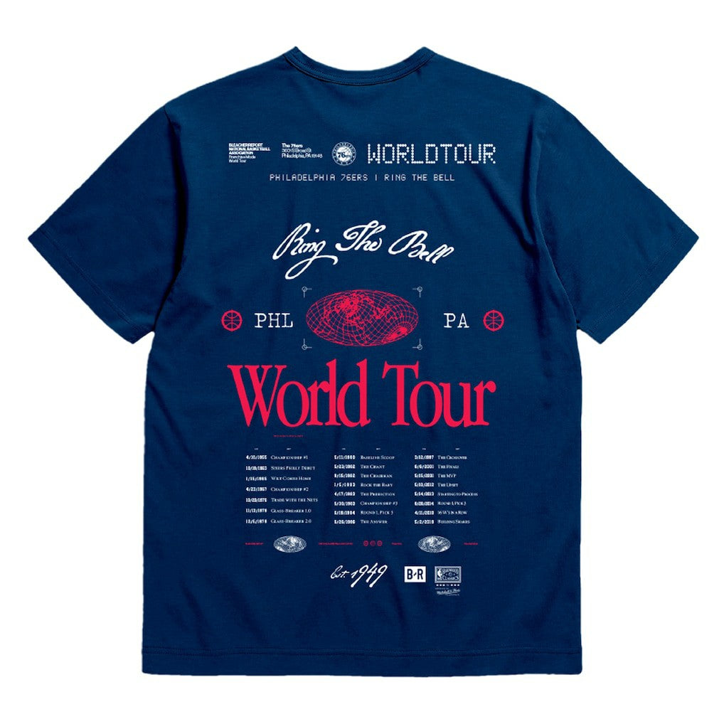 Philadelphia 76ers Bleacher Report x  Unisex World Tour T-Shirt - Navy for sale
