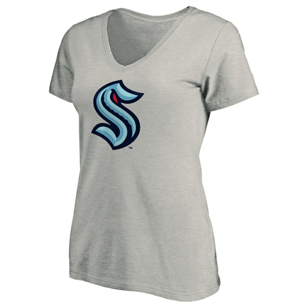 Seattle Kraken Women's Primary Logo V-Neck T-Shirt - Gray T-shirts