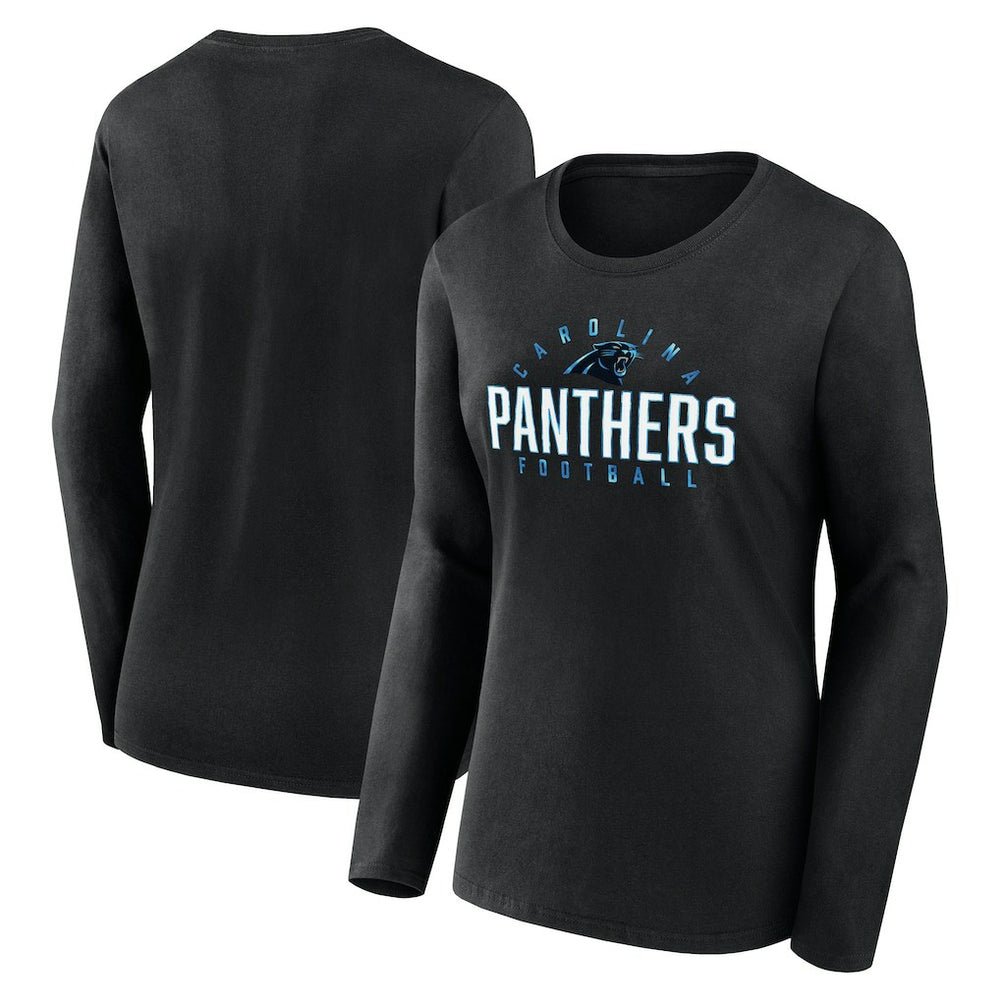 Carolina Panthers Women's Plus Size Foiled Play Long Sleeve T-Shirt - Black for sale
