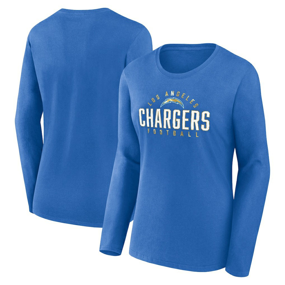 Los Angeles Chargers Women's Plus Size Foiled Play Long Sleeve T-Shirt - Powder Blue outlet
