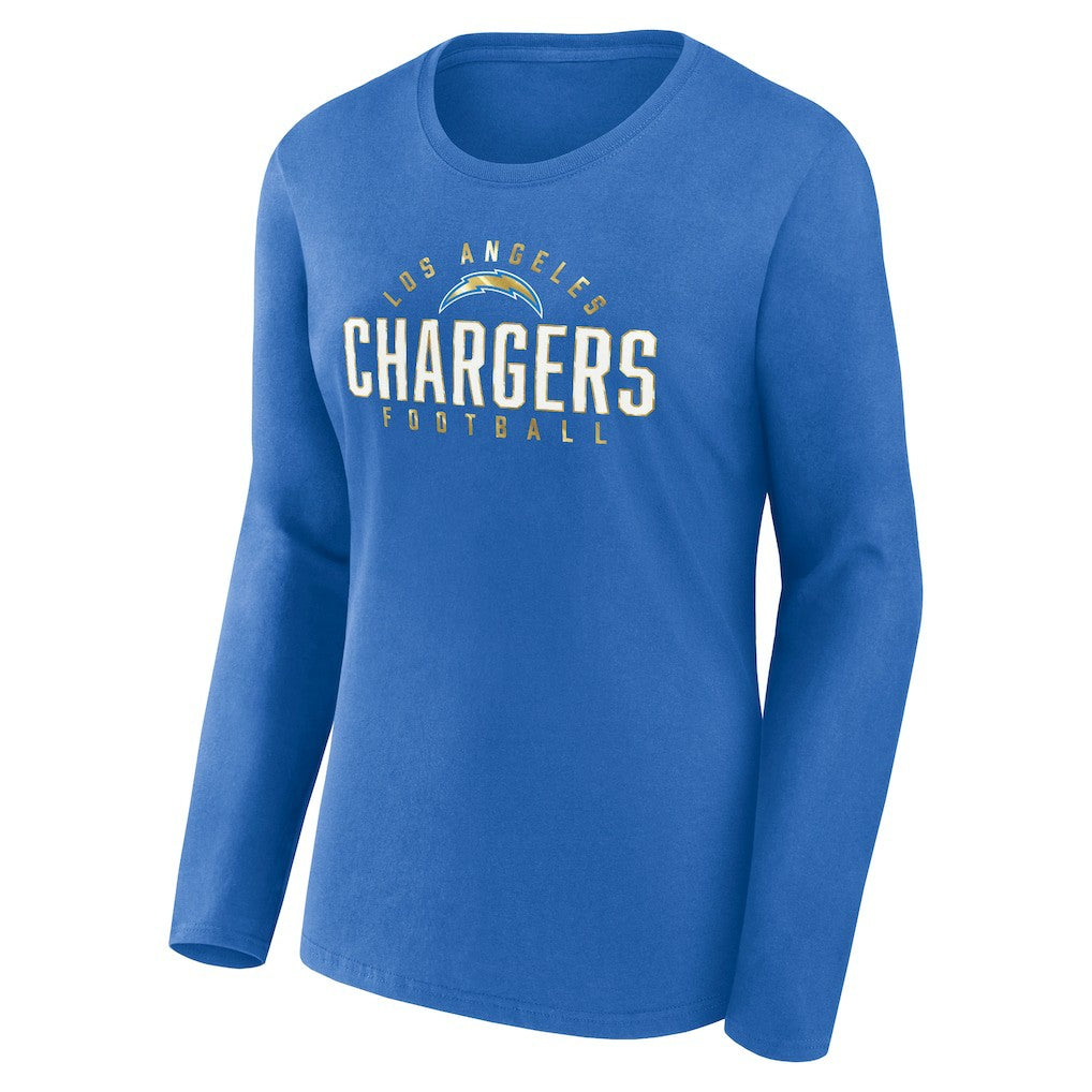 Los Angeles Chargers Women's Plus Size Foiled Play Long Sleeve T-Shirt - Powder Blue outlet