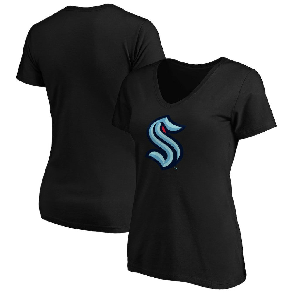 Seattle Kraken Women's Primary Logo V-Neck T-Shirt - Black T-shirts