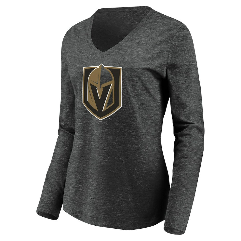 Vegas Golden Knights Women's Primary Logo V-Neck Long Sleeve T-Shirt - Charcoal T-shirts