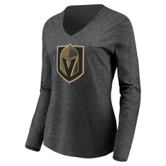 Vegas Golden Knights Women's Primary Logo V-Neck Long Sleeve T-Shirt - Charcoal T-shirts