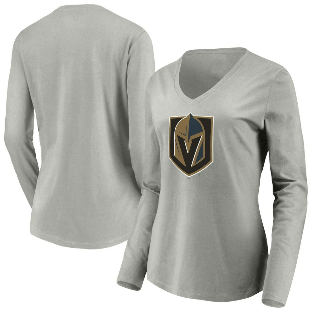 Vegas Golden Knights Women's Primary Logo V-Neck Long Sleeve T-Shirt - Gray T-shirts
