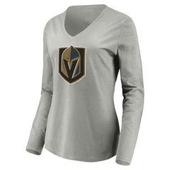 Vegas Golden Knights Women's Primary Logo V-Neck Long Sleeve T-Shirt - Gray T-shirts