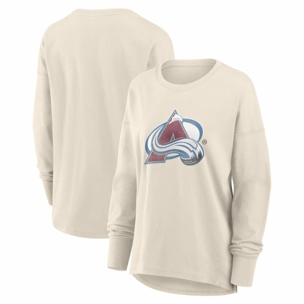 Colorado Avalanche Fanatics Women's Distressed Logo Long Sleeve T-Shirt - Cream T-shirts