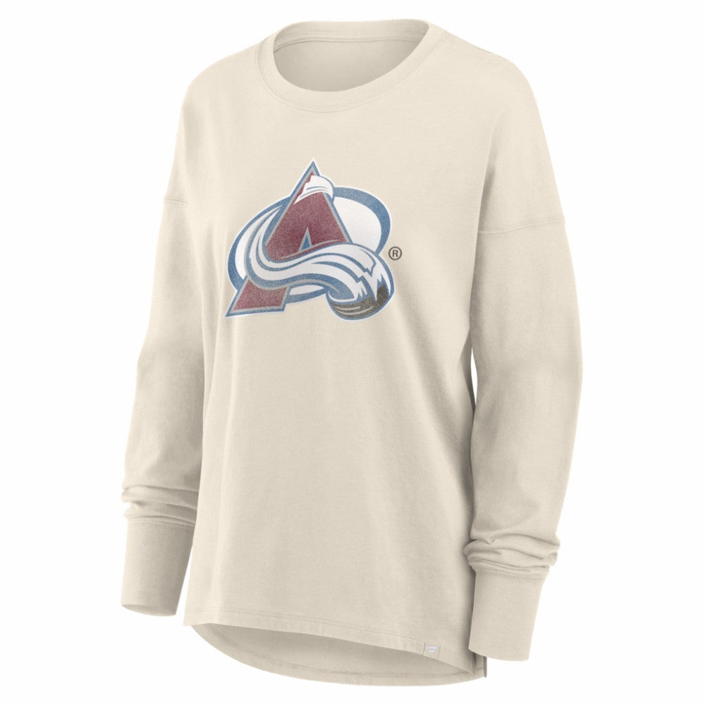 Colorado Avalanche Fanatics Women's Distressed Logo Long Sleeve T-Shirt - Cream T-shirts