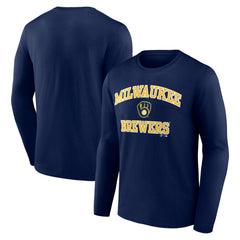 Milwaukee Brewers Logo Athletic Heart & Soul Long Sleeve T-Shirt Navy